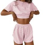 Ekouaer Women's Pink Striped Pajama Set