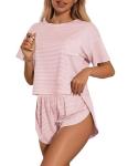 Ekouaer Women's Pink Striped Pajama Set