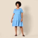 Amazon Essentials Women's Blue Tiered Dress, Large