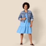 Amazon Essentials Women's Blue Tiered Dress, Large