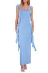 Light Blue Sleeveless Ruffle Maxi Dress for Weddings