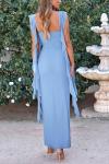Light Blue Sleeveless Ruffle Maxi Dress for Weddings