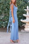 Light Blue Sleeveless Ruffle Maxi Dress for Weddings