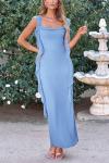 Light Blue Sleeveless Ruffle Maxi Dress for Weddings