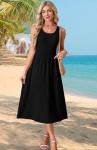Women's Black Sleeveless Flowy Midi Dress