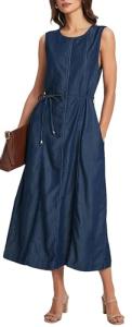 Sleeveless Denim Midi Dress with Pockets
