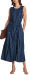 Sleeveless Denim Midi Dress with Pockets