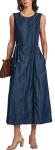 Sleeveless Denim Midi Dress with Pockets