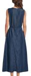 Sleeveless Denim Midi Dress with Pockets