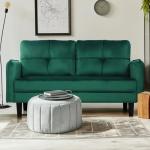 Green Velvet 2 Seater Sofa with Cushions