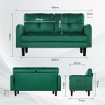 Green Velvet 2 Seater Sofa with Cushions