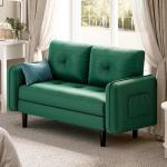 Green Velvet 2 Seater Sofa with Cushions
