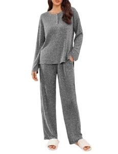 Ekouaer Women's Soft Knit Lounge Set - Dark Gray
