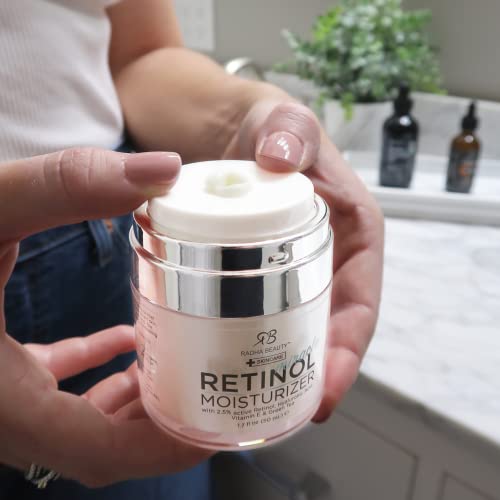 Radha Beauty Retinol Moisturizer Cream for Face and Eye Area 1.7 Oz - With Retinol, Hyaluronic Acid, vitamin e and Green Tea. Night and Day Moisturizing Cream
