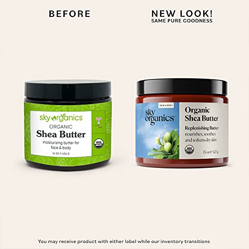 USDA Organic Shea Butter by Sky Organics (16 oz) 100% Pure Unrefined Raw African Shea Butter for Face and Body Moisturizing Natural Body Butter for Dry Skin