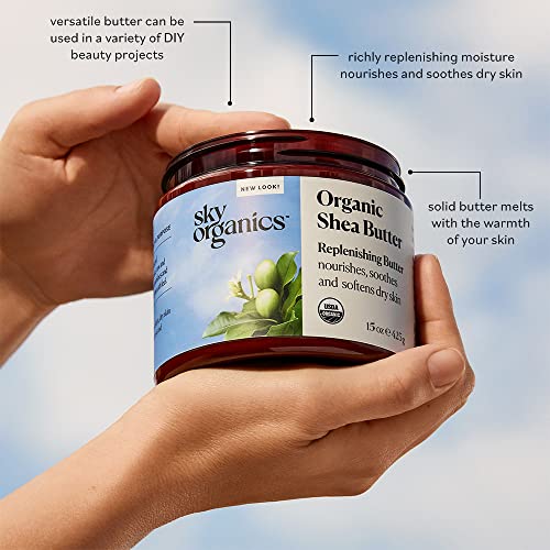 USDA Organic Shea Butter by Sky Organics (16 oz) 100% Pure Unrefined Raw African Shea Butter for Face and Body Moisturizing Natural Body Butter for Dry Skin