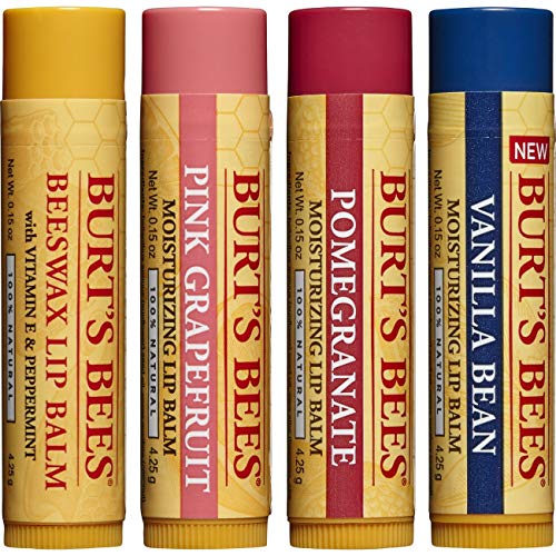 Burt's Bees 100% Natural Moisturizing Lip Balm, Multipack - Original Beeswax, Pink Grapefruit, Pomegranate and Vanilla Bean with Beeswax & Fruit Extracts - 4 Tubes