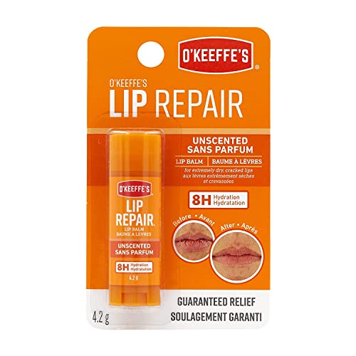 O'Keeffe's Unscented Lip Repair Lip Balm for Dry, Cracked Lips, Stick, (Pack of 5)