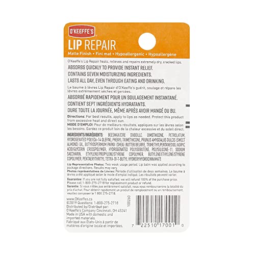 O'Keeffe's Unscented Lip Repair Lip Balm for Dry, Cracked Lips, Stick, (Pack of 5)