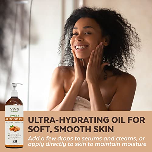 Viva Naturals Sweet Almond Oil, Hexane Free for Skin and Hair, 16 oz / 473 ml