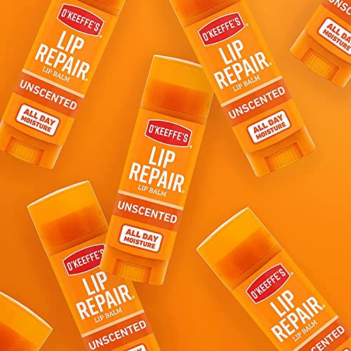 O'Keeffe's Unscented Lip Repair Lip Balm for Dry, Cracked Lips, Stick, (Pack of 5)