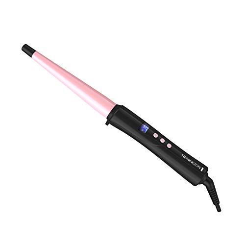 REMINGTON Pro Pearl Ceramic Conical Curling Wand, Digital Controls + 10 Heat Settings, Black/Pink, CI95AC4