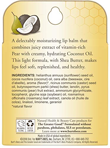 Burt's Bees 100% Natural Moisturizing Lip Balm, Coconut & Pear with Beeswax & Fruit Extracts - 4 Tubes