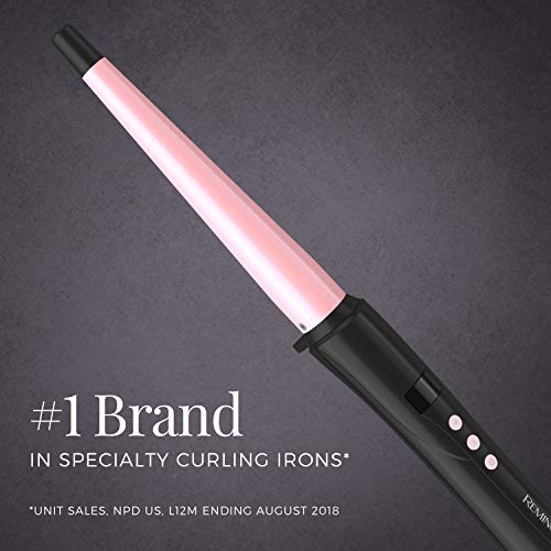 REMINGTON Pro Pearl Ceramic Conical Curling Wand, Digital Controls + 10 Heat Settings, Black/Pink, CI95AC4
