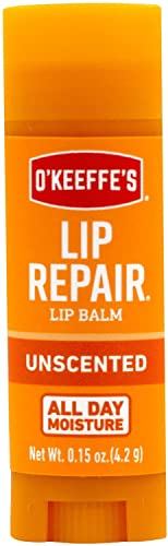 O'Keeffe's Unscented Lip Repair Lip Balm for Dry, Cracked Lips, Stick, (Pack of 5)