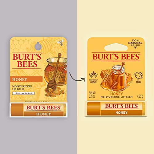 Burt's Bees 100% Natural Moisturizing Lip Balm, Honey with Beeswax - 4 Tubes