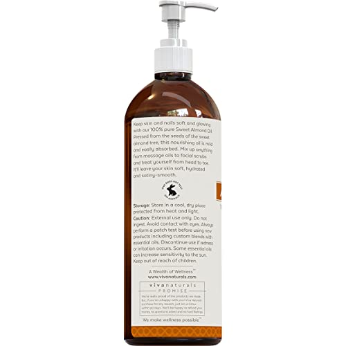 Viva Naturals Sweet Almond Oil, Hexane Free for Skin and Hair, 16 oz / 473 ml
