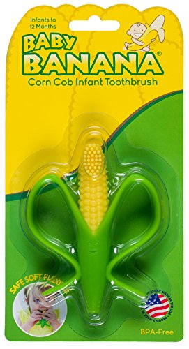 Baby Banana - Corn Cob Toothbrush, Training Teether Tooth Brush for Infant, Baby, and Toddler Green/Yellow Cornelius