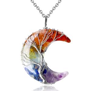 7 Chakra Healing Crystal Necklace with Crescent Moon Pendant