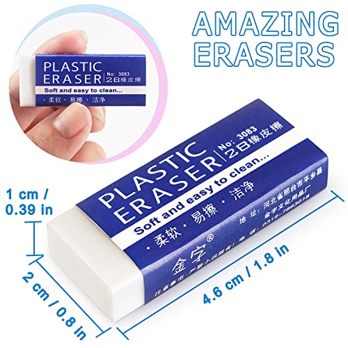 6 Large White Erasers for School and Art