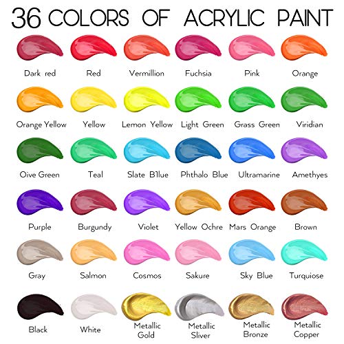 36 Color Non-Toxic Acrylic Paint Set, 60 ml