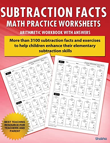 Subtraction Facts Math Practice Worksheet Arithmetic Workbook With Answers: Daily Practice guide for elementary students and other kids: Volume 1 (Elementary Subtraction Series) by CreateSpace Independent Publishing Platform