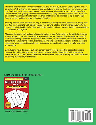 Addition Made Easy: Fast Learning - Memory Booster Workbook One Sheet A Day Practice Worksheets by Mathyz Learning