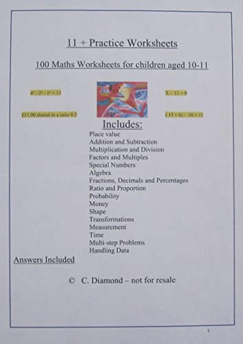 100 Eleven Plus Maths Practice Worksheets- For 11+ exam preparation - pdf file to print from worksheets-online
