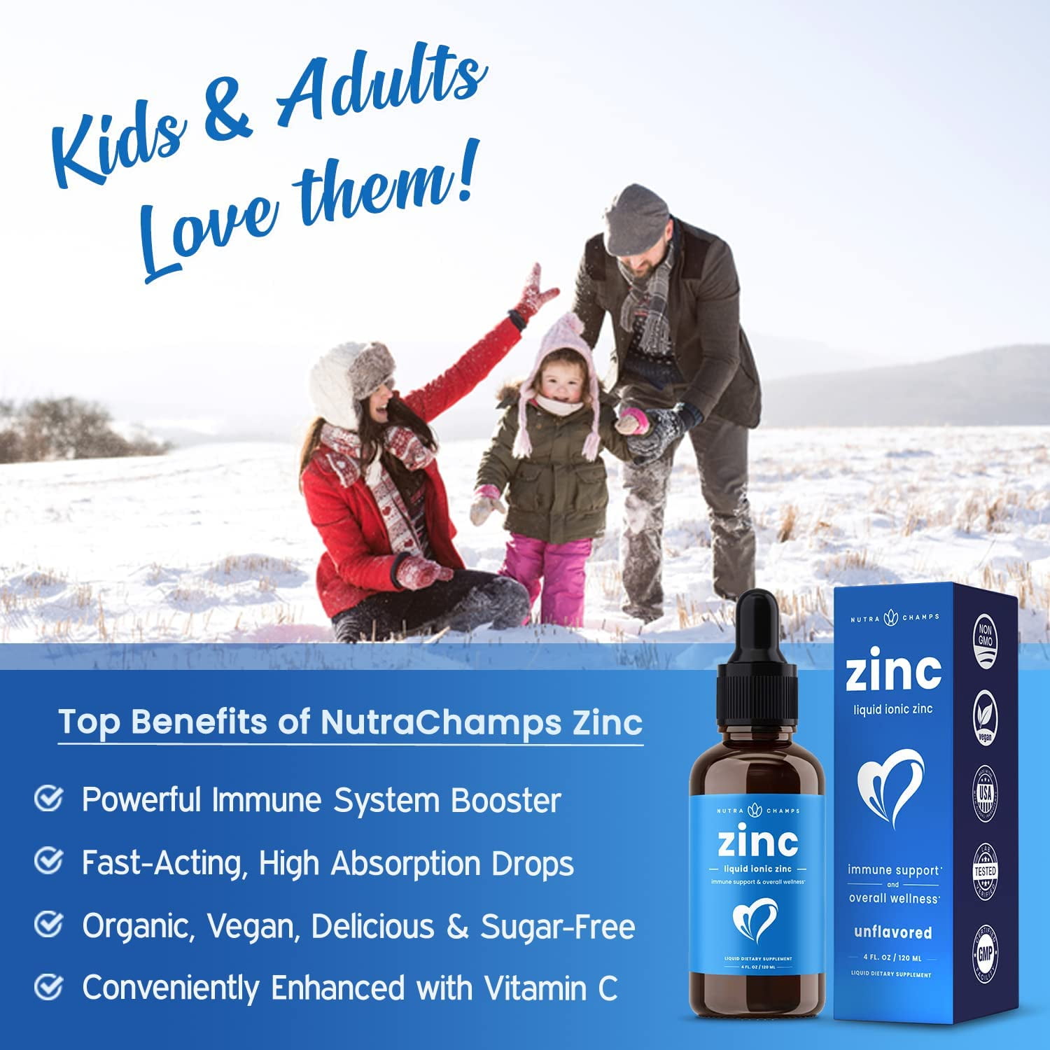 Organic Liquid Zinc Drops for Kids & Adults