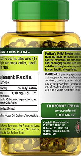Puritan's Pride Odorless Garlic 1000 Mg, 250 Count
