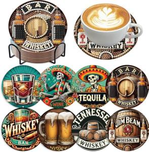 Set of 8 Halloween Coasters with Cork Backing