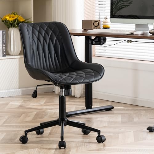 YOUNIKE Black Ergonomic Armless Desk Chair with Wheels