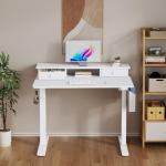 White Electric Standing Desk with Storage - 40 Inch