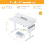 White Electric Standing Desk with Storage - 40 Inch