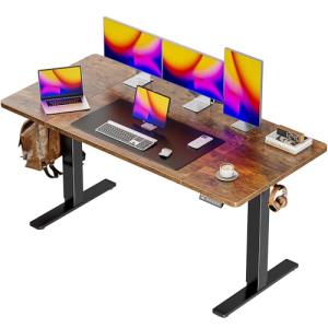 Large Adjustable Electric Standing Desk in Rustic Brown