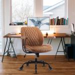 Ergonomic Brown Leather Desk Chair with Lumbar Support
