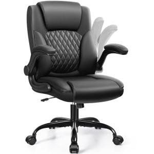 Ergonomic Black Leather Office Chair with Wheels