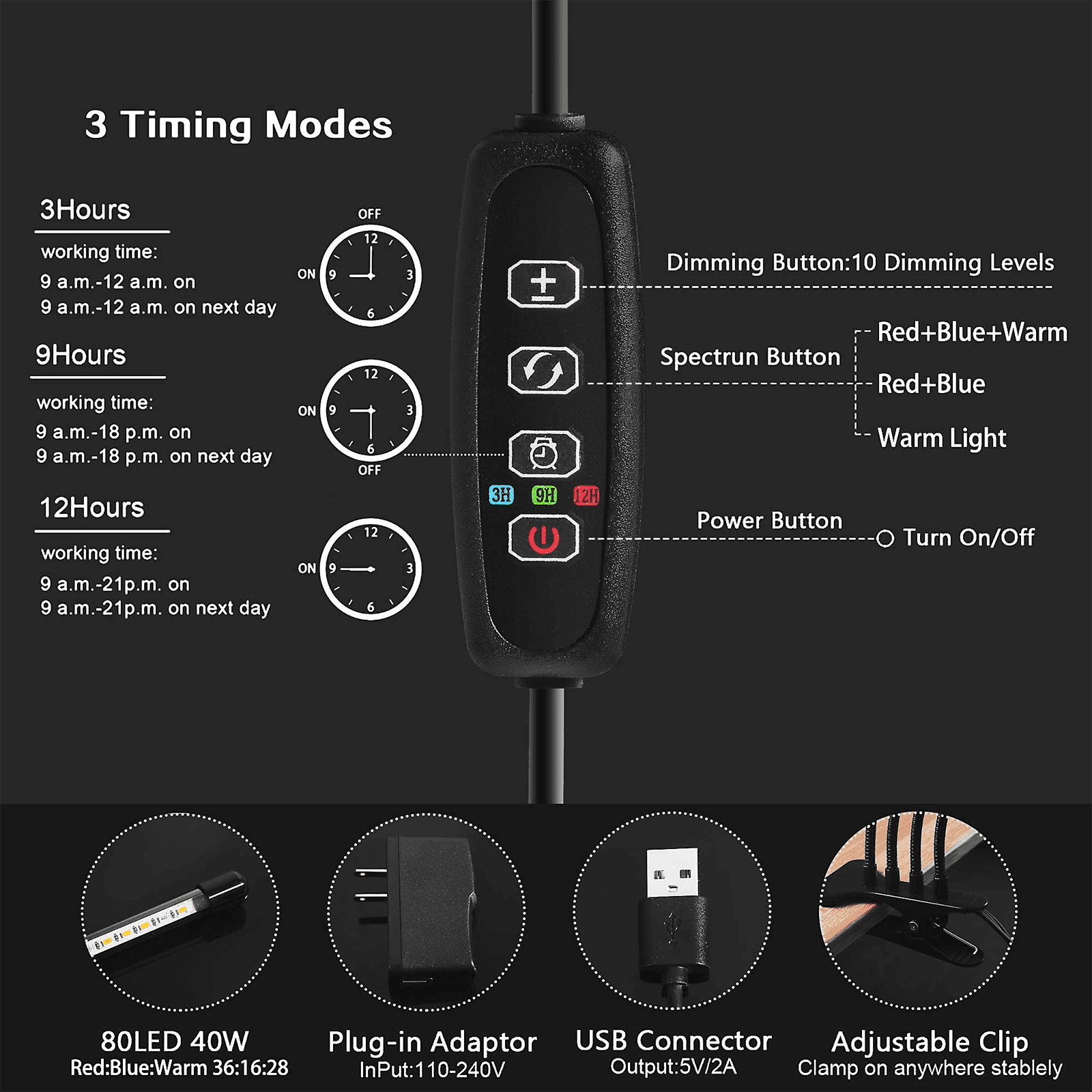 LED Grow Light with Adjustable Gooseneck and Timer