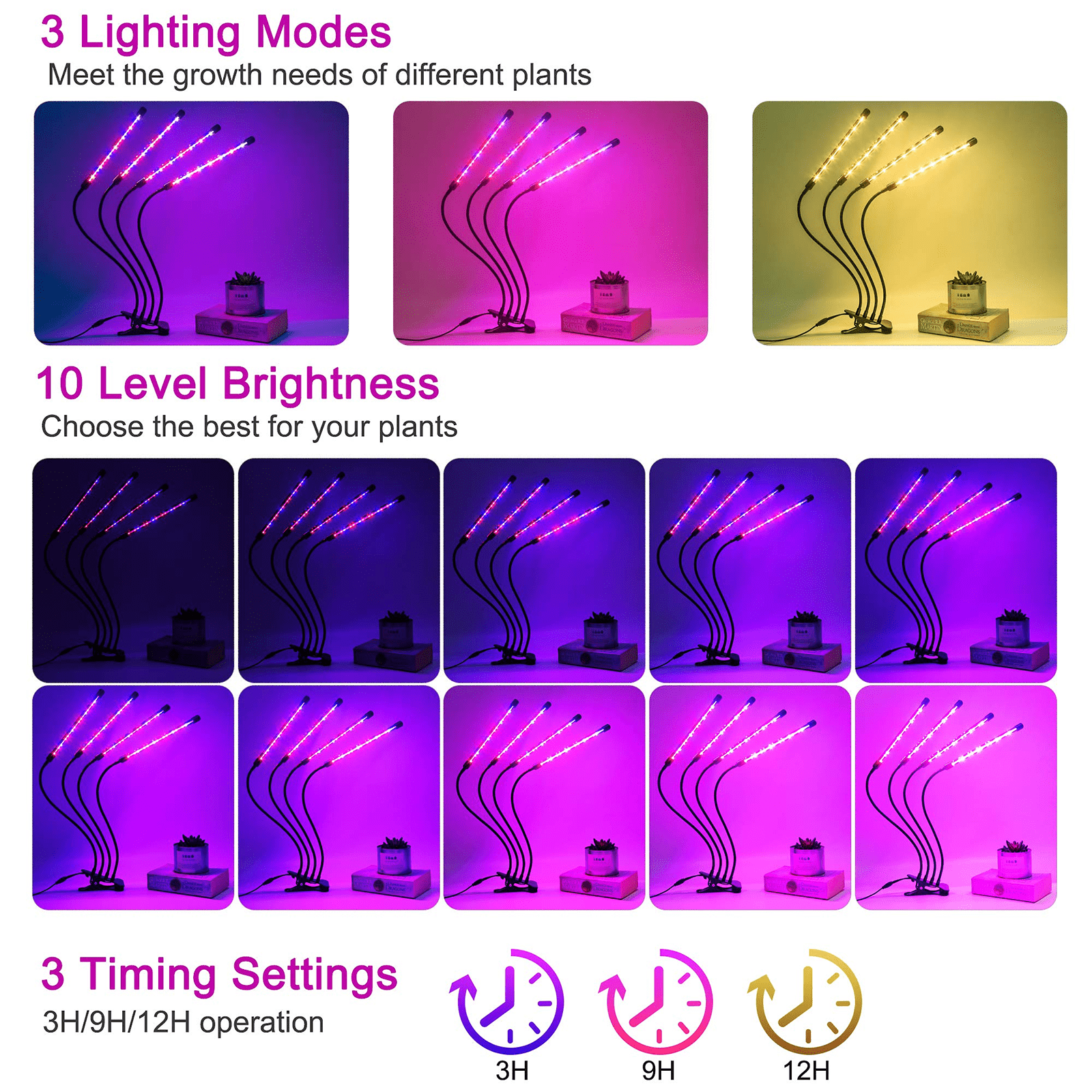 LED Grow Light with Adjustable Gooseneck and Timer