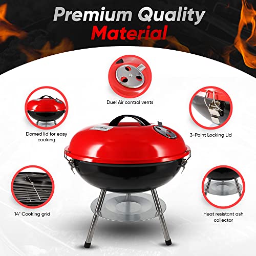14-Inch Portable Charcoal Grill for Camping & Backyard